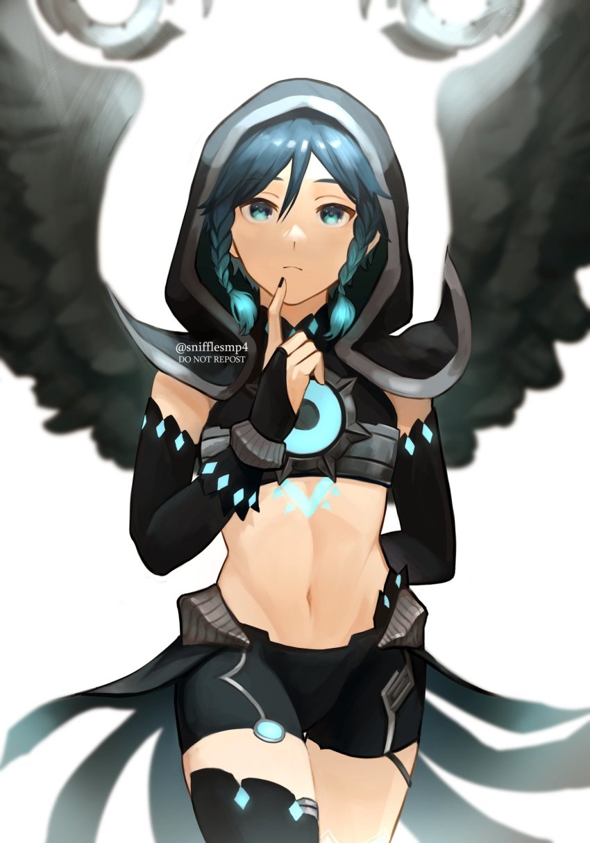 1boy, alternate_color, alternate_costume, androgynous, arm_behind_back, black_gloves, black_hair, black_nails