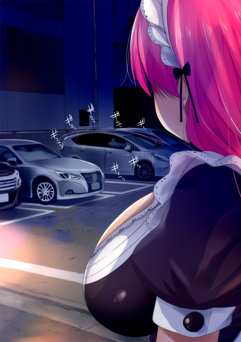 1girl, aizono_manami, bad_id, bad_twitter_id, breasts, car, facing_away, fumihiko_(fu_mihi_ko)