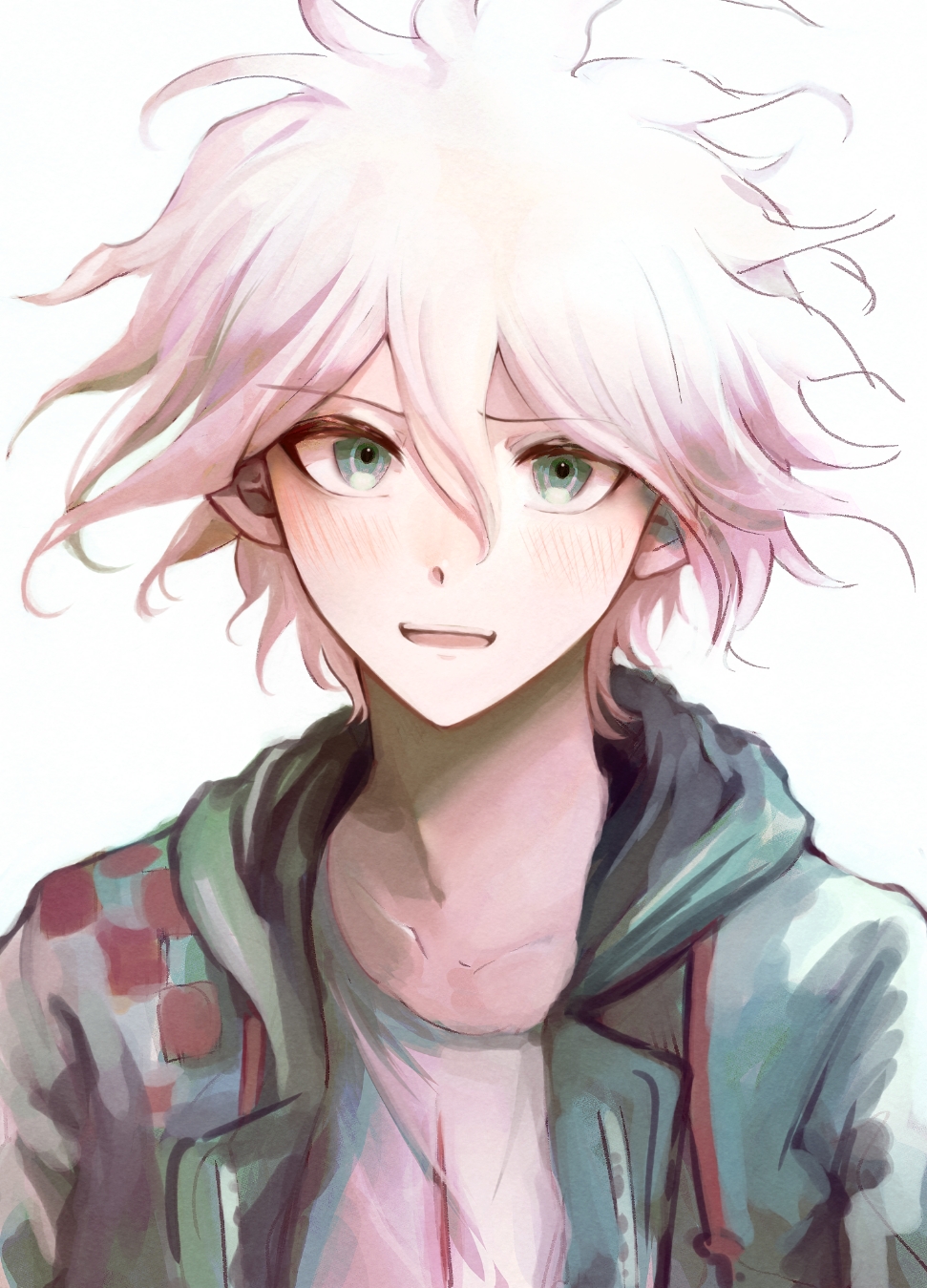 1boy, :d, a_po_(liuxiaobo0413), blush, collarbone, danganronpa_(series), danganronpa_2:_goodbye_despair, gradient_background