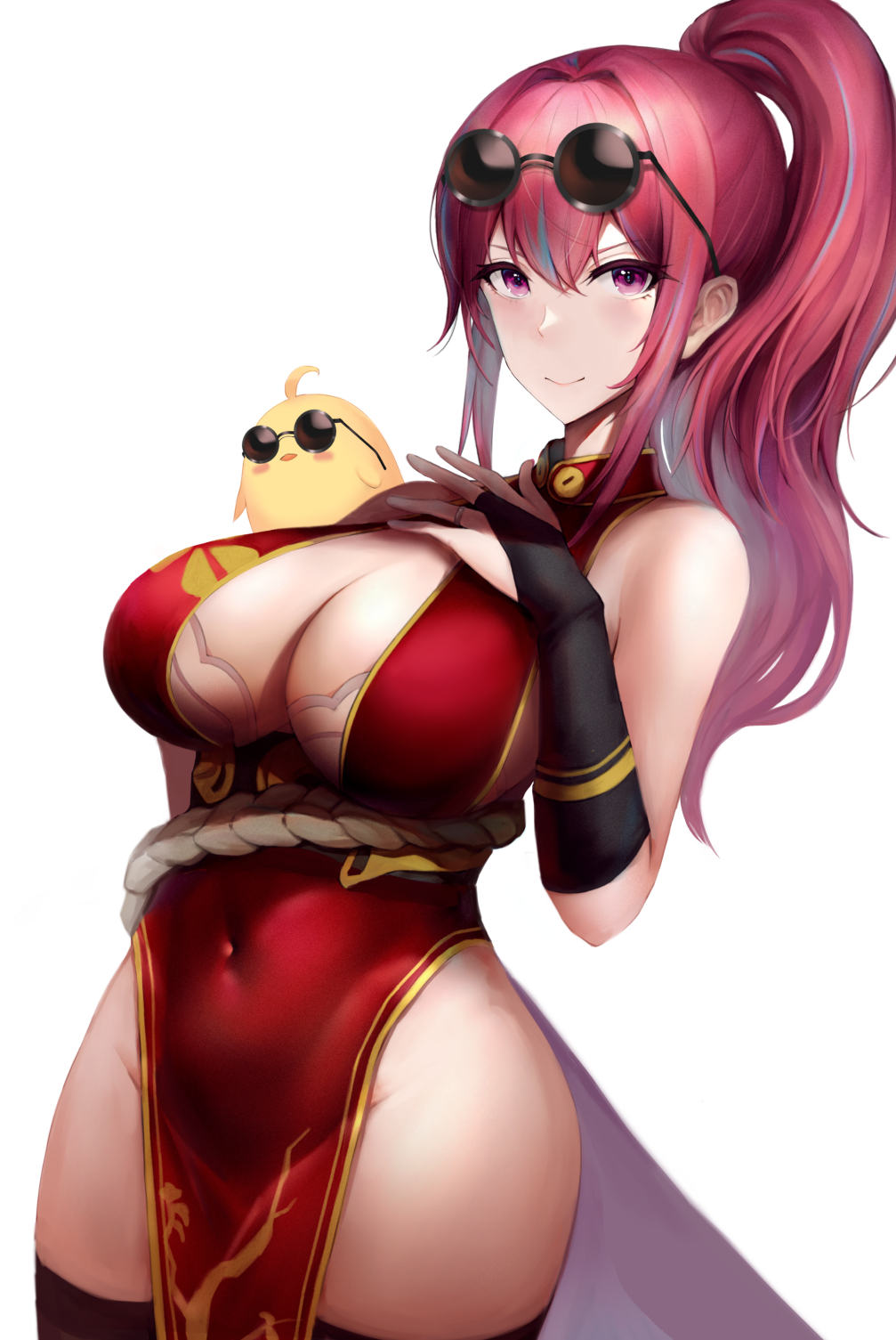 1girl, azur_lane, bare_shoulders, black_thighhighs, blush, bra, bra_peek, breasts