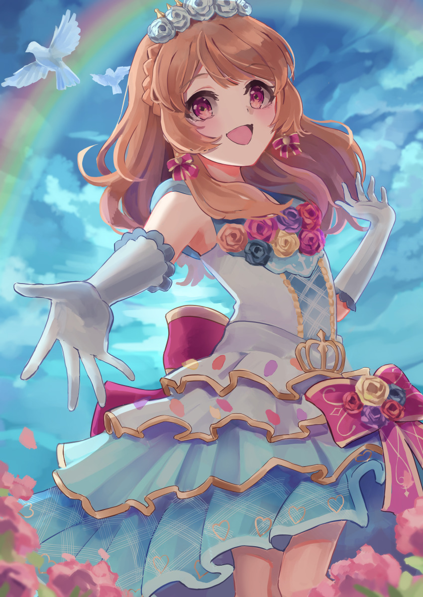 1girl, absurdres, aikatsu!, aikatsu!_(series), bird, braid, dove, dress