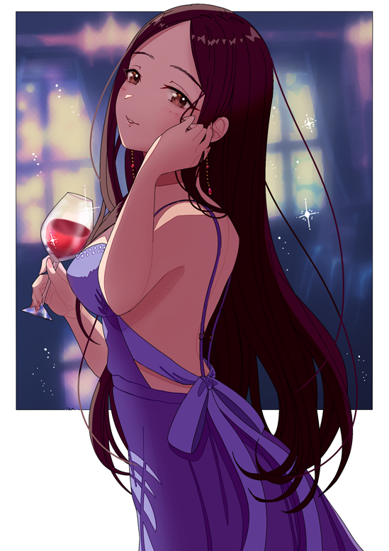 1girl, backless_dress, backless_outfit, bare_back, bare_shoulders, black_hair, blurry, blurry_background