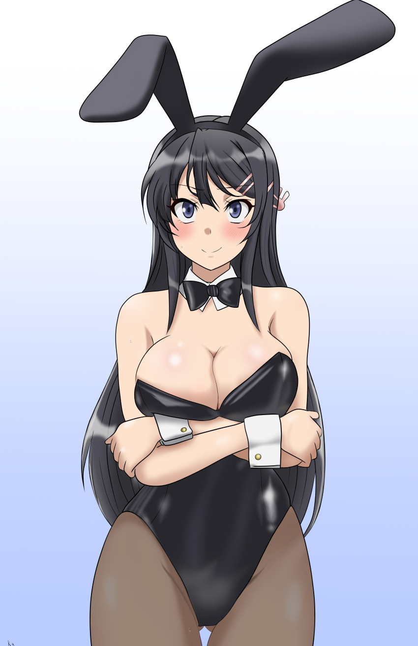 1girl, absurdres, animal_ears, bare_shoulders, black_bow, black_bowtie, black_eyes, black_hair