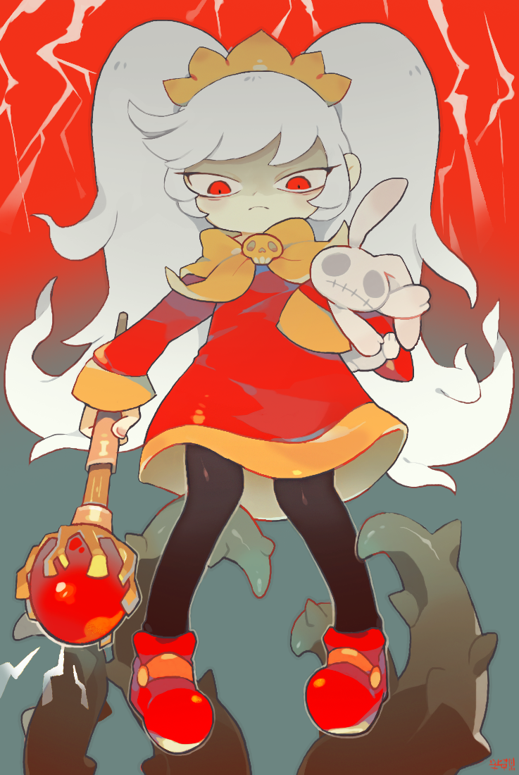 1girl, akadako, alternate_hair_color, artist_name, ashley_(warioware), black_pantyhose, blush, child