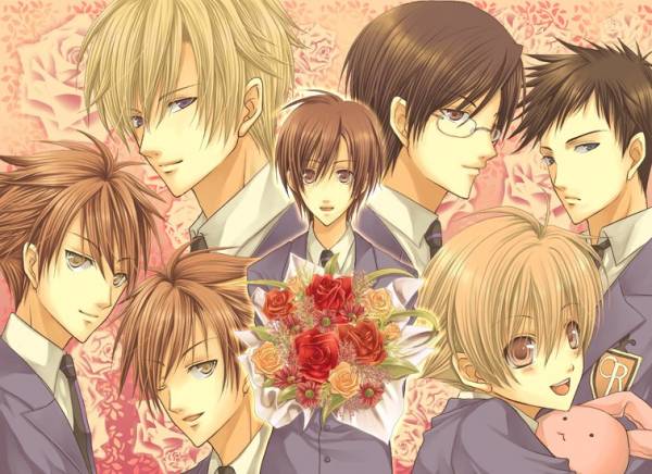 00s, 1girl, 6+boys, annotation_request, black_hair, blazer, blonde_hair, bouquet