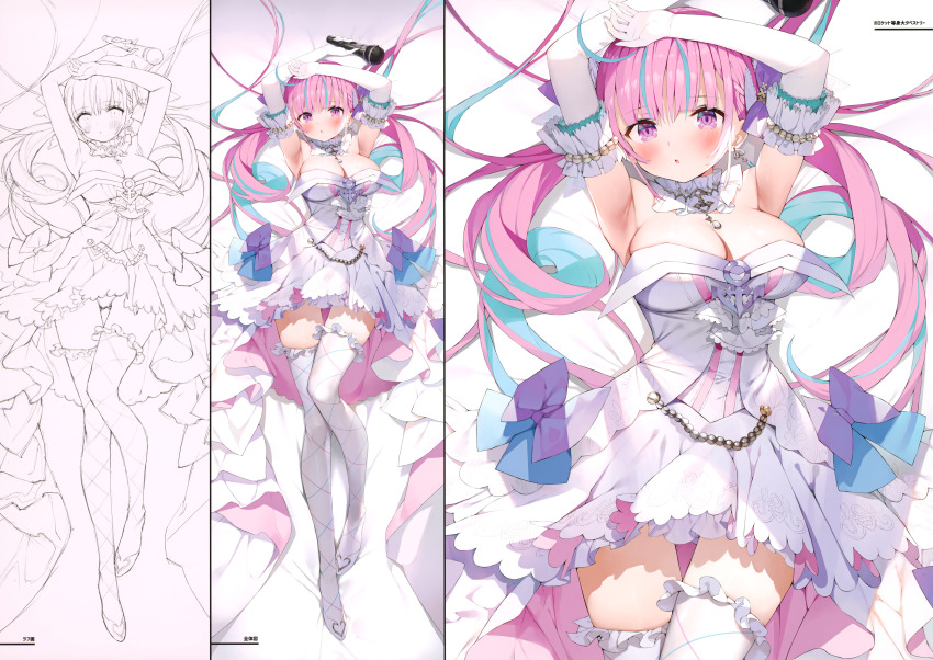 1girl, absurdres, armpits, blush, braid, breasts, detached_collar, gaou_(umaiyo_puyoman)