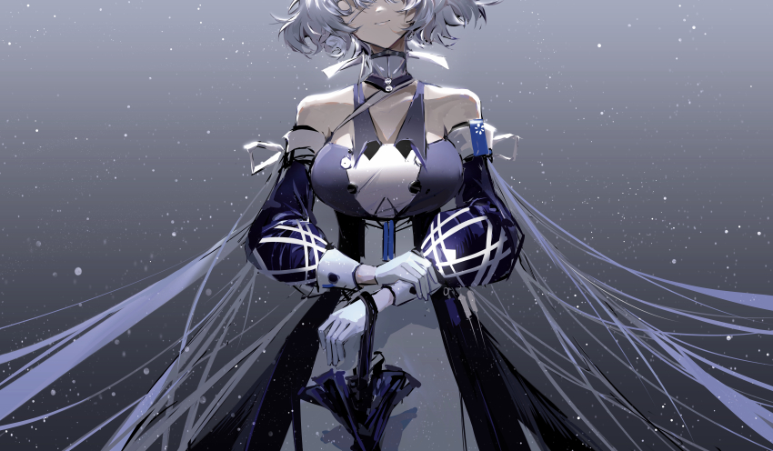 1girl, absurdres, arknights, bare_shoulders, black_background, dress, duplicate, gloves