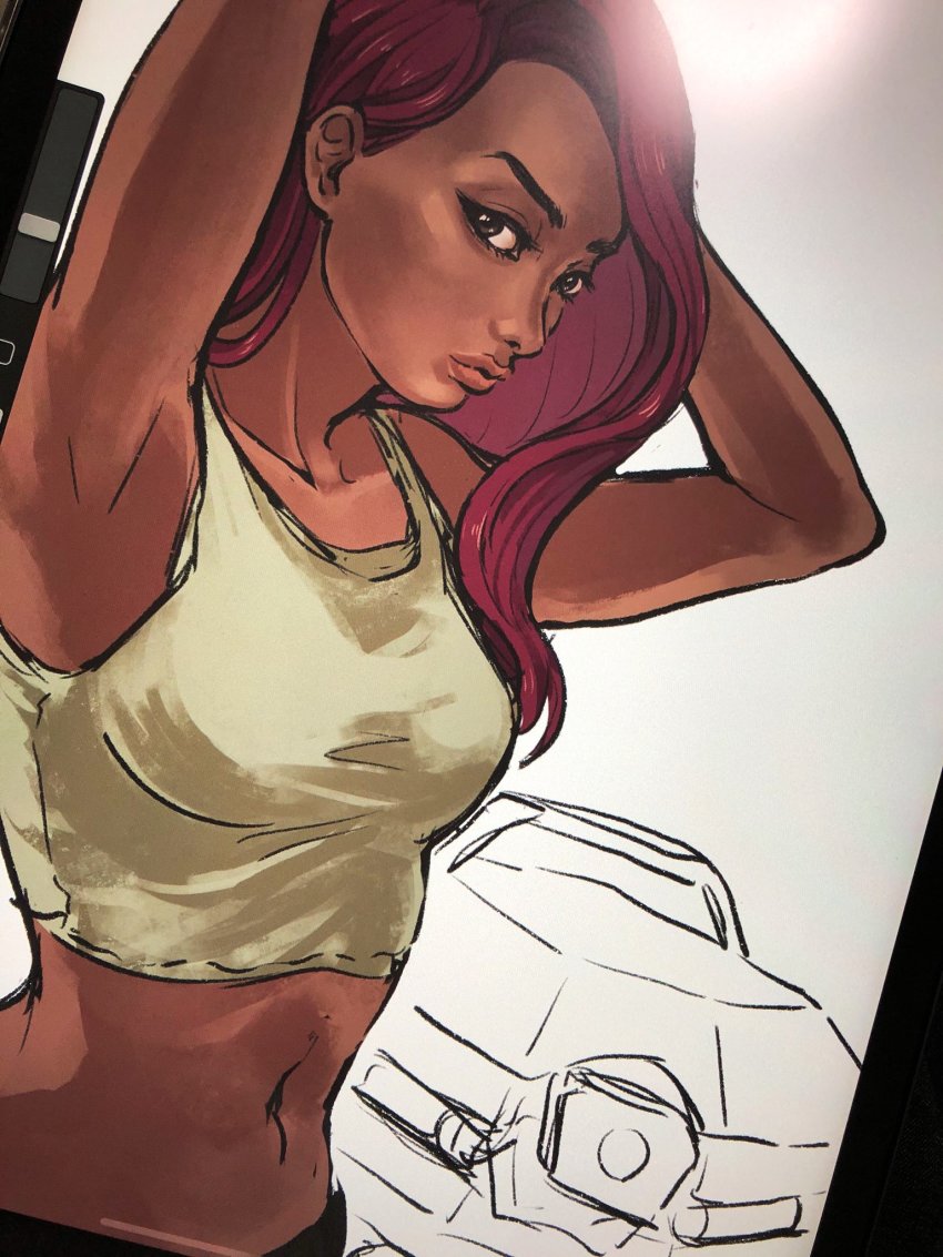 1girl, 7ppiya_(napami), alternate_hairstyle, apex_legends, armpits, breasts, collarbone, d.o.c._health_drone