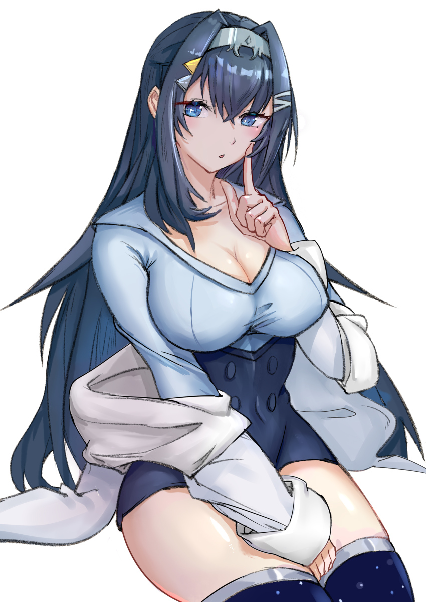 absurdres, blue_eyes, blue_hair, blue_sweater, breasts, chinese_commentary, cleavage, collarbone