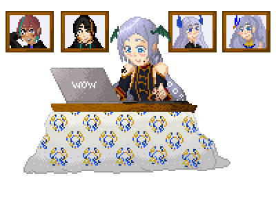 1girl, animated, animated_gif, ashieda_lenri, blue_eyes, colored_skin, computer, demon_girl