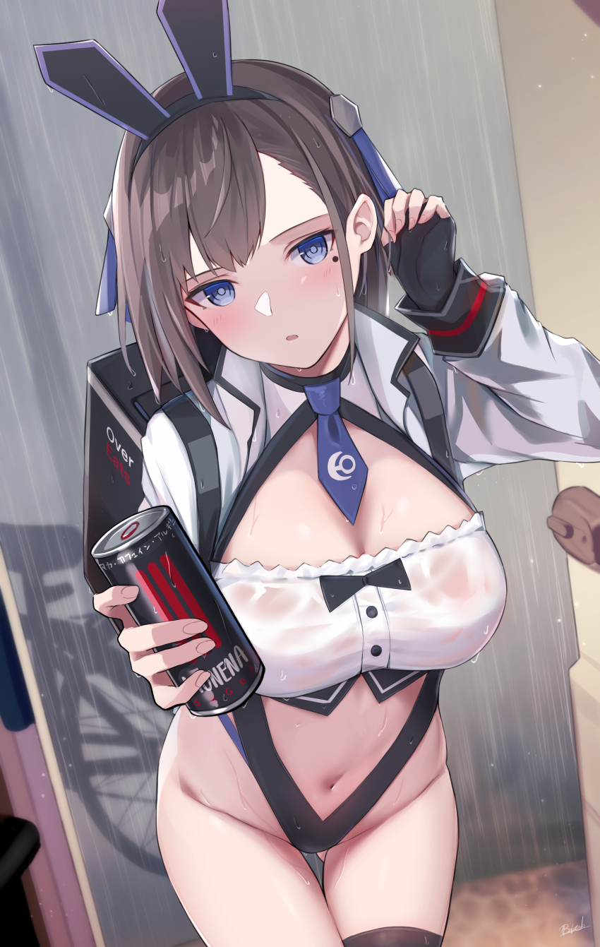 1girl, absurdres, animal_ears, backpack, bag, bee_doushi, black_gloves, blue_eyes