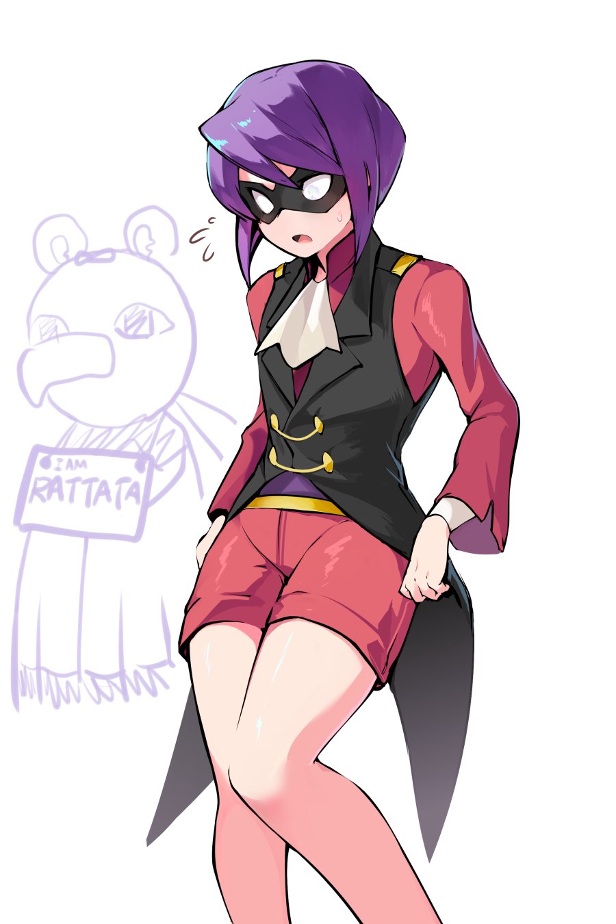 1boy, adapted_costume, ascot, commentary_request, domino_mask, elite_four, eye_mask, flying_sweatdrops