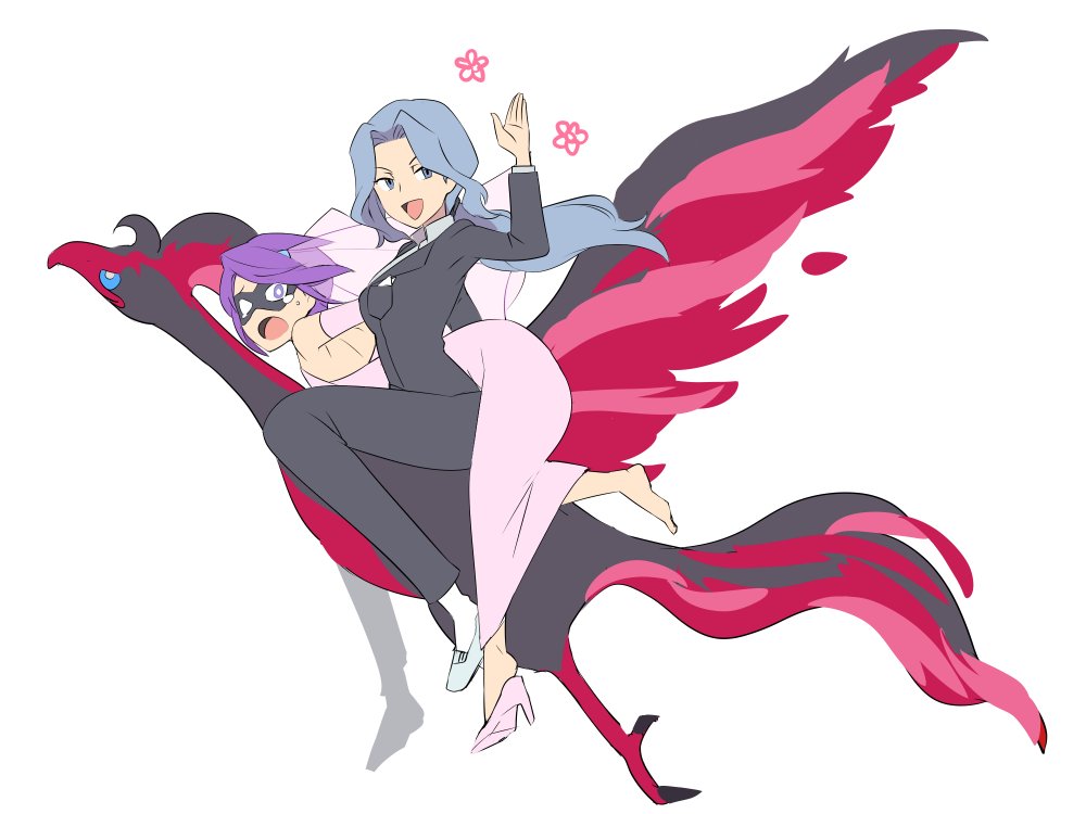 1boy, 1girl, :d, alternate_costume, black_jacket, black_pants, bright_pupils, crossdressing