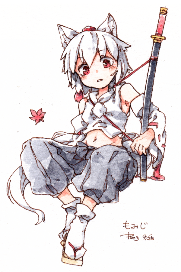 1girl, animal_ears, bare_shoulders, black_pants, blush, character_name, commentary_request, dated