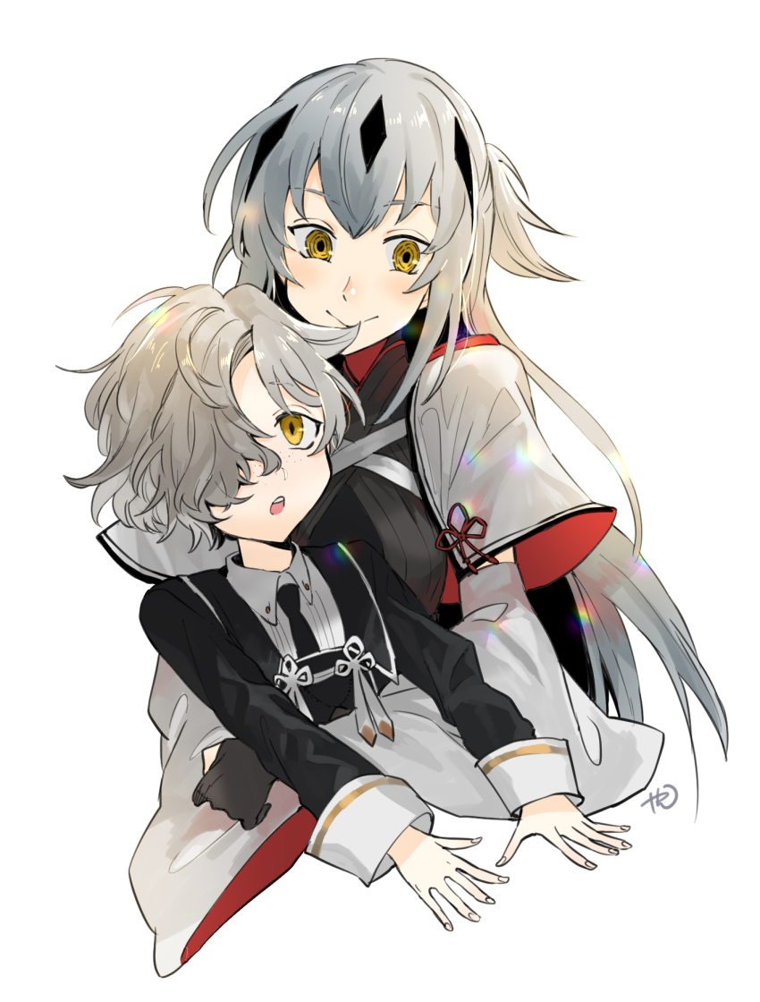 1boy, 1girl, black_hair, color_connection, crossover, fate/grand_order, fate_(series), gokotai