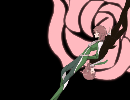 1boy, bare_shoulders, blush, brown_hair, closed_eyes, dress, from_side, green_dress