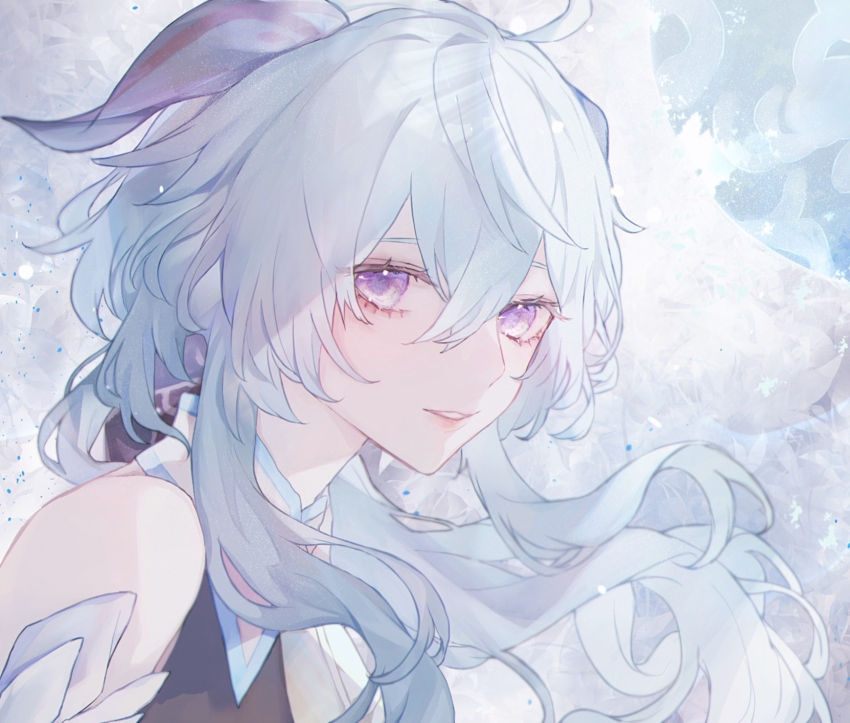 1girl, ahoge, bare_shoulders, bodysuit, detached_sleeves, ganyu_(genshin_impact), genshin_impact, hair_between_eyes