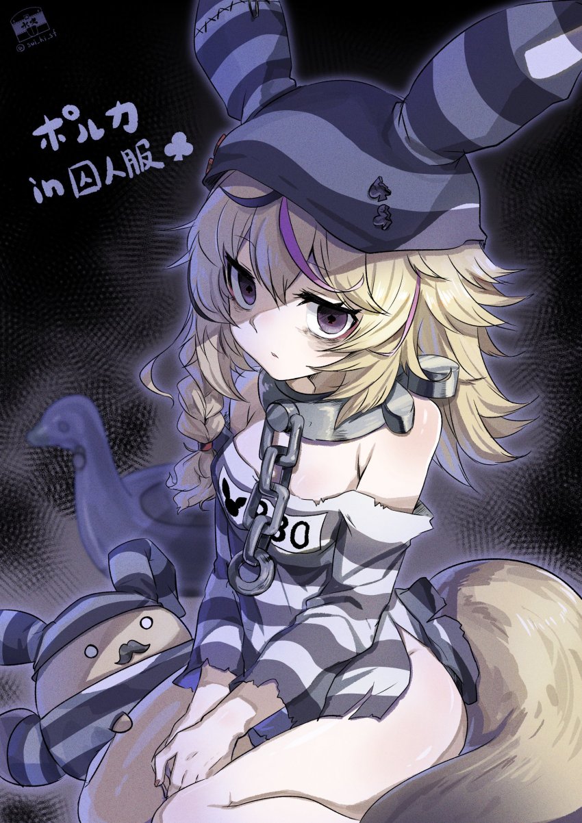 1girl, absurdres, alternate_costume, animal_ears, bags_under_eyes, bare_shoulders, blonde_hair, blouse