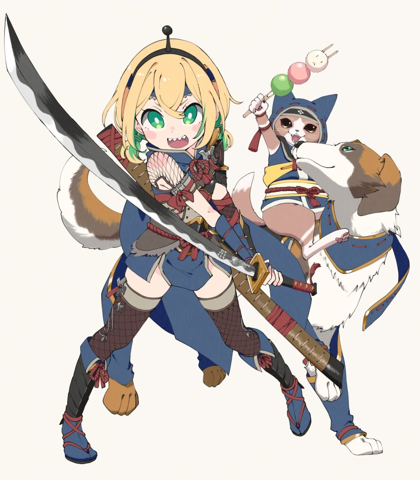 1girl, absurdres, amano_pikamee, antennae, armor, black_hairband, blonde_hair, blue_footwear