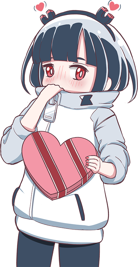 1girl, blunt_bangs, blush, cowboy_shot, heart, holding, jitomi_monoe, owlsoda