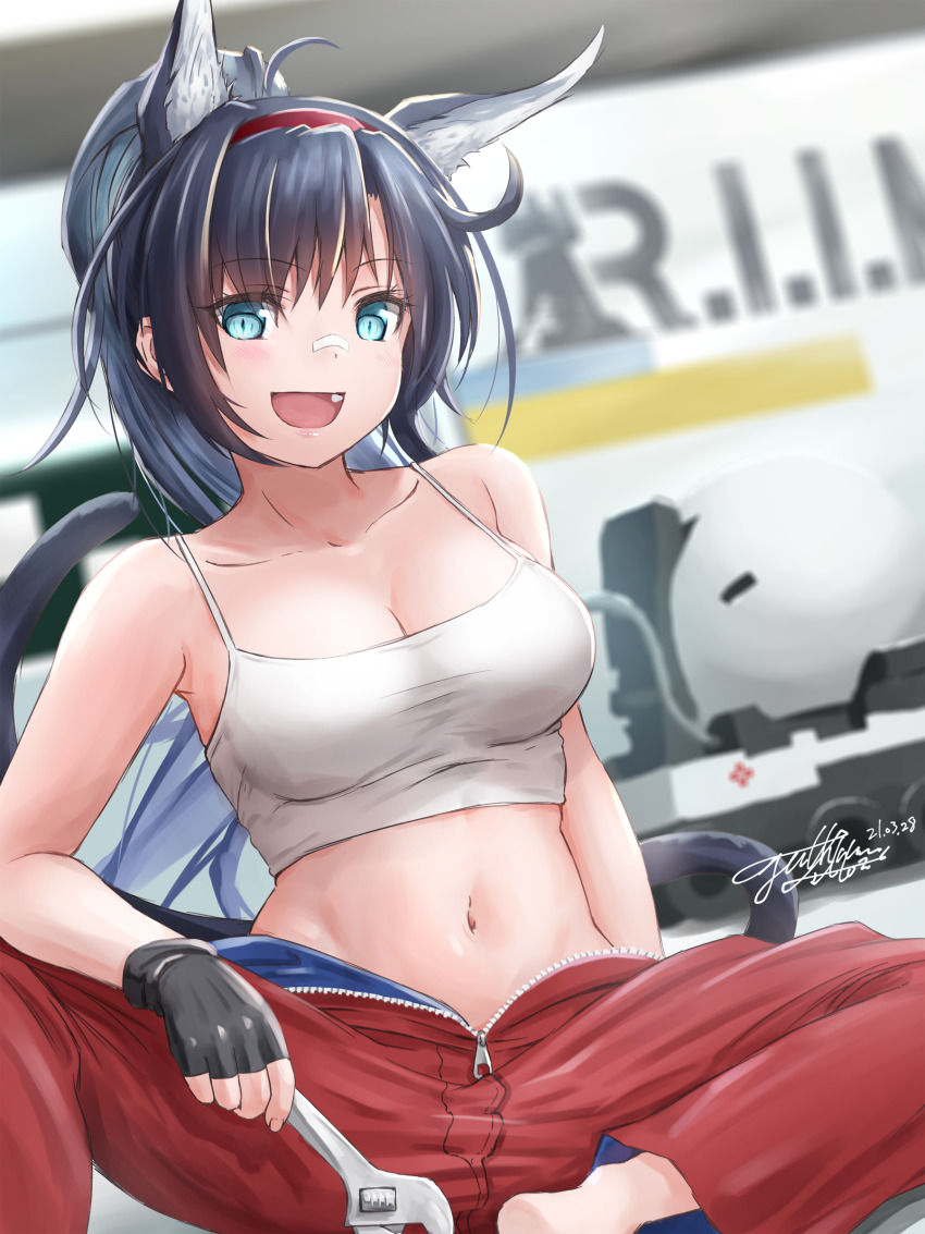 1girl, :d, absurdres, ahoge, alternate_costume, animal_ear_fluff, animal_ears, aqua_eyes