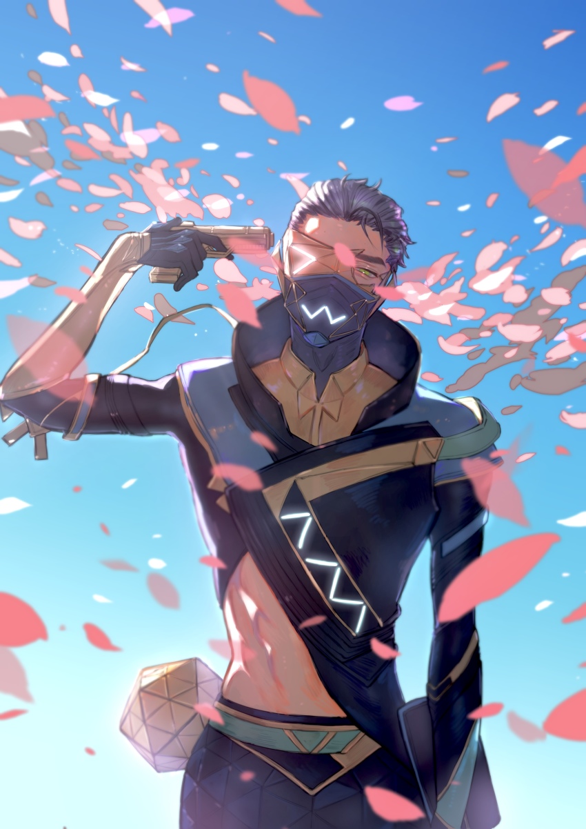 1boy, absurdres, apex_legends, bad_id, bad_pixiv_id, blue_hair, blue_jacket, blue_pants