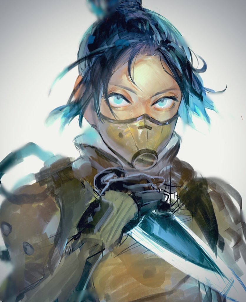 1girl, airship_assassin_wraith, apex_legends, bad_id, bad_pixiv_id, black_gloves, blue_eyes, bodysuit
