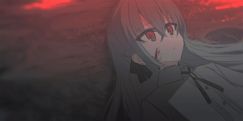 1girl, animated, animated_gif, black_bow, blinking, blood, blood_on_face, bow