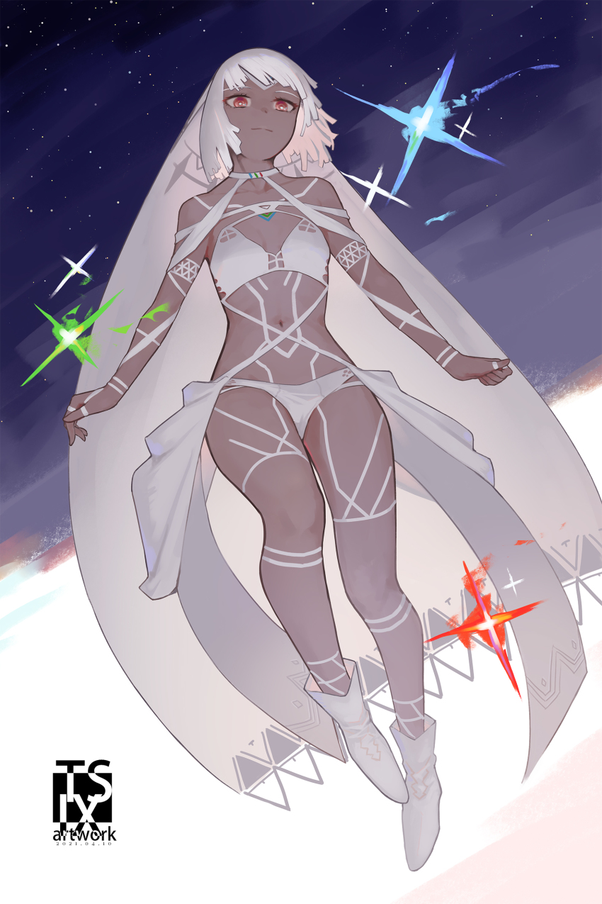 1girl, absurdres, altera_(fate), altera_(lostroom_outfit)_(fate), bikini, breasts, closed_mouth, dark-skinned_female