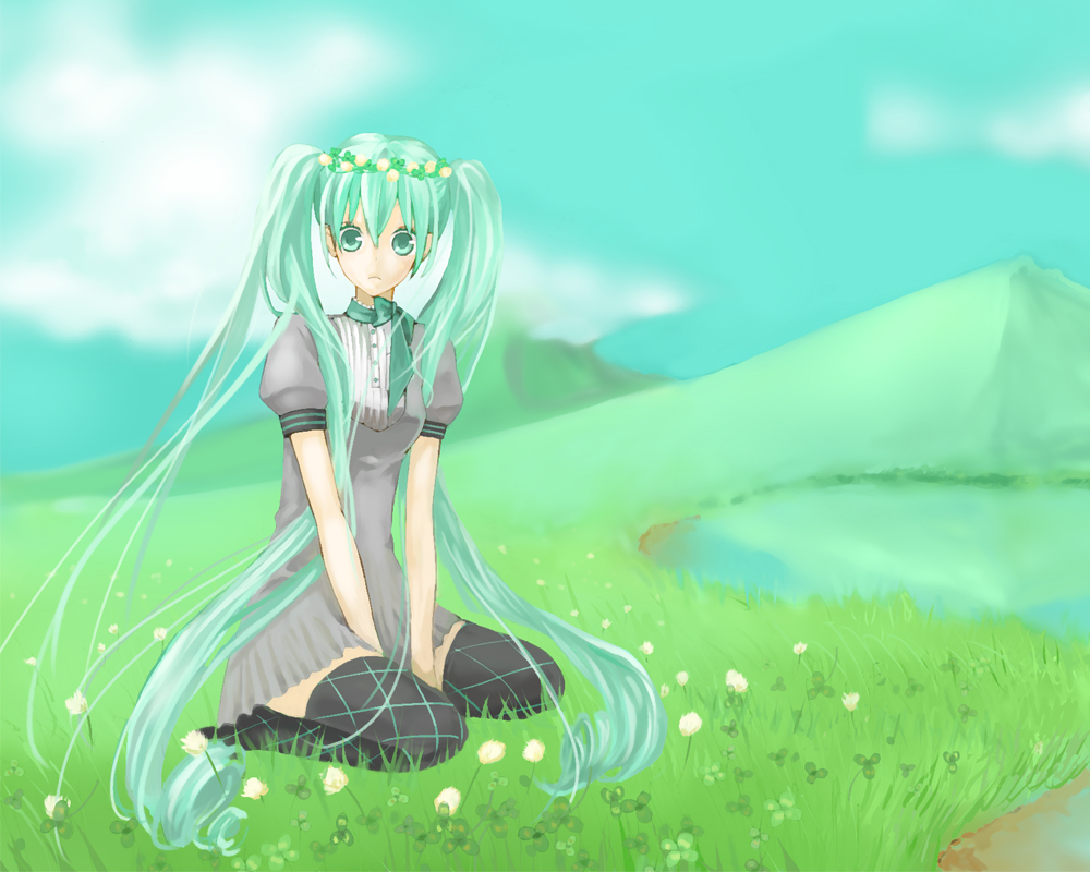 1girl, bad_id, bad_pixiv_id, coma_(fginiy), female_focus, field, grass, green_eyes
