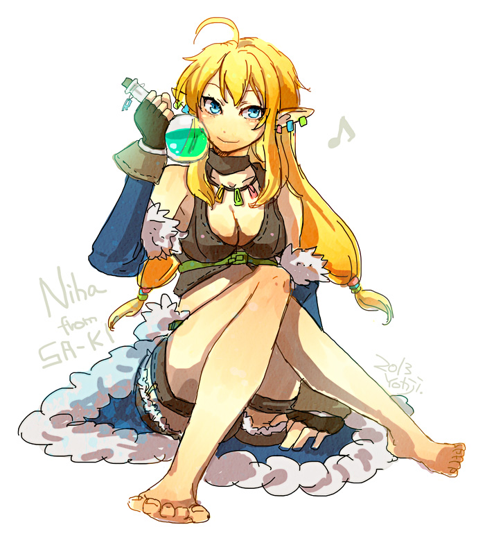 1girl, ahoge, bad_id, bad_pixiv_id, barefoot, black_gloves, black_shirt, black_shorts