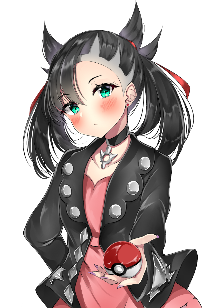 1girl, asymmetrical_bangs, black_choker, black_hair, black_jacket, blush, choker, closed_mouth