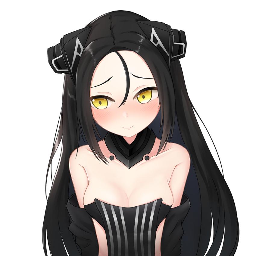 ..., 1girl, android, bare_shoulders, black_hair, blush, breasts, cleavage