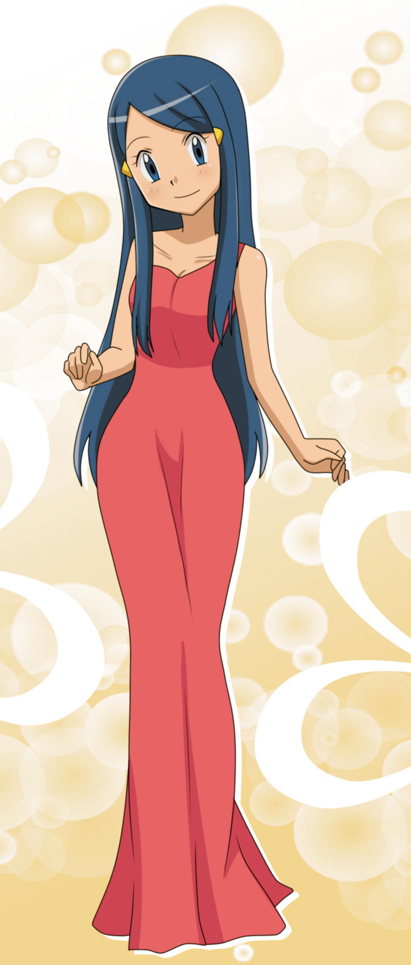 blue_eyes, blue_hair, dawn_(pokemon), dress, earrings, highres, jewelry, kurumierika, meiji_(kurumierika), nintendo, pokemon, pokemon_(anime), pokemon_the_series:_diamond_and_pearl