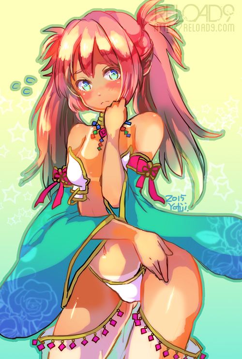 1girl, bad_id, bad_pixiv_id, bikini, bikini_tan, blue_eyes, blue_sleeves, blush
