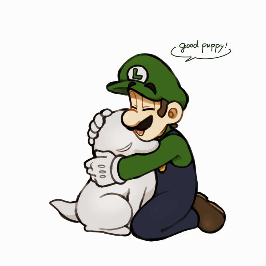 brown_hair, dog, eyebrows_visible_through_hat, closed_eyes, facial_hair, gloves, hat, highres