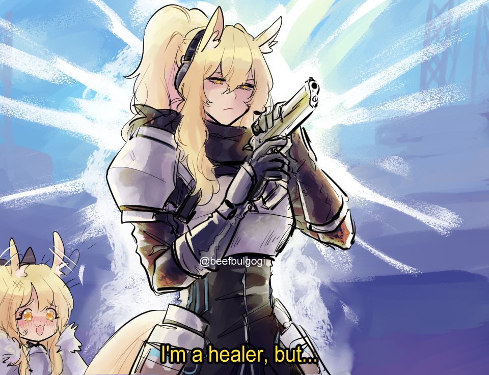 2girls, animal_ear_fluff, animal_ears, arknights, armor, black_gloves, black_jacket, black_ribbon