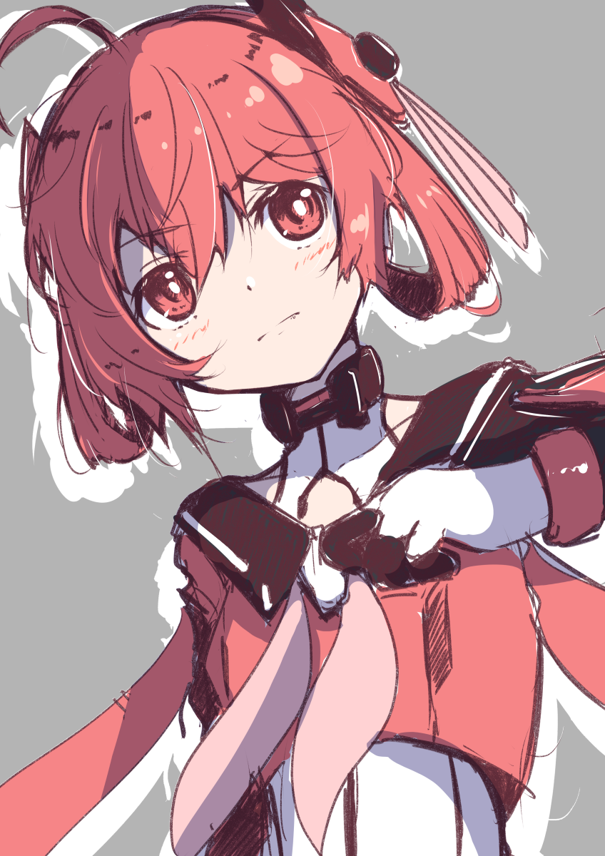 1girl, ahoge, blush, closed_mouth, collarbone, covered_collarbone, demimushi, dress