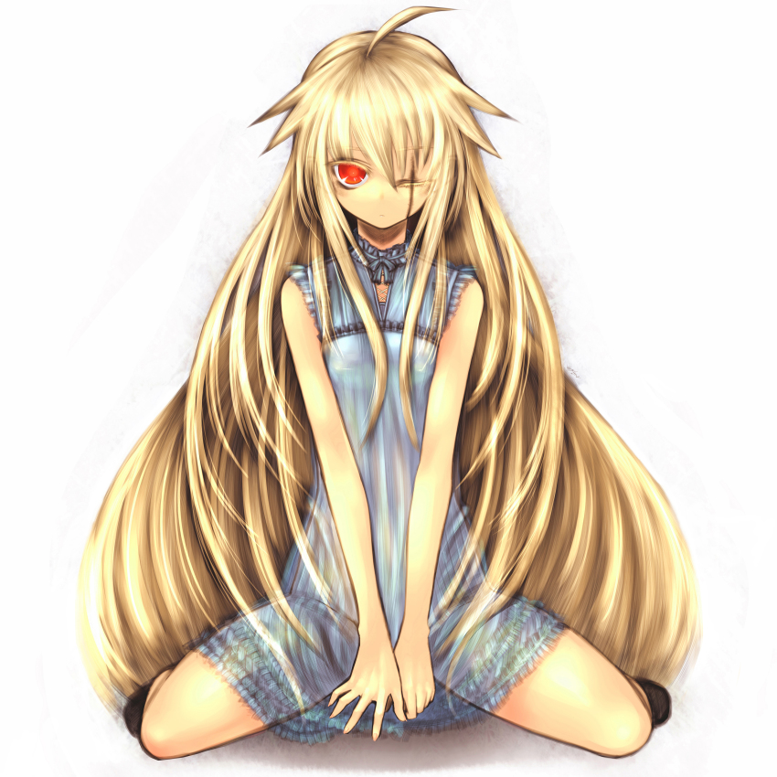 1girl, absurdres, ahoge, blonde_hair, dress, female_focus, highres, hinomaru_(kotoba)