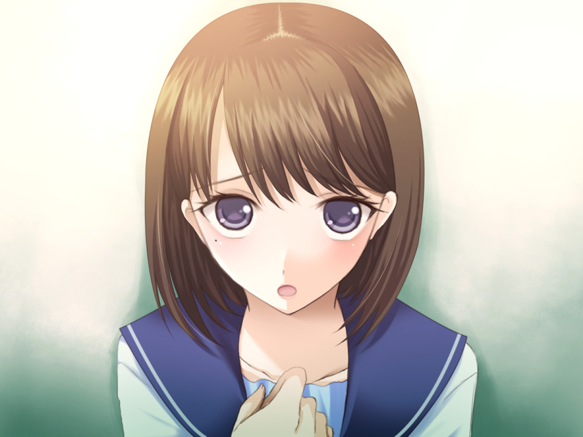 1girl, anegasaki_nene, blush, brown_hair, female_focus, gradient_background, lipstick, love_plus