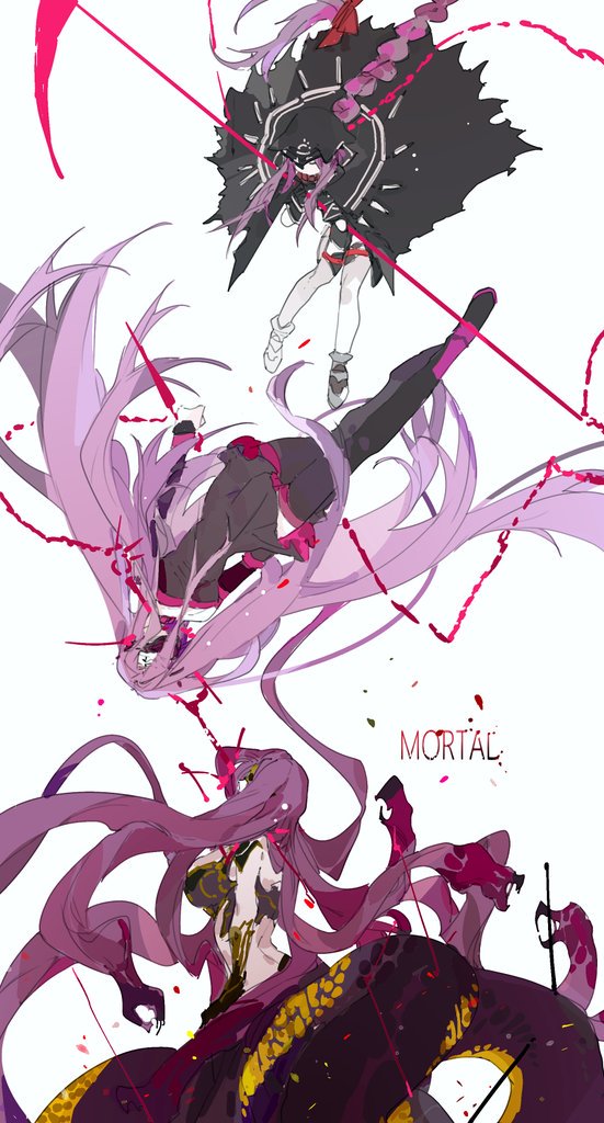 3girls, black_cape, black_capelet, black_cloak, black_dress, black_footwear, black_leotard, black_sleeves