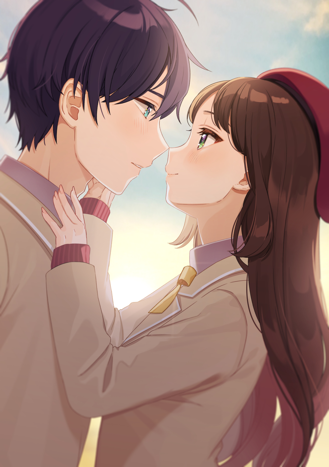 black_hair, blue_eyes, closed_mouth, collarbone, green_eyes, highres, long_hair, long_sleeves