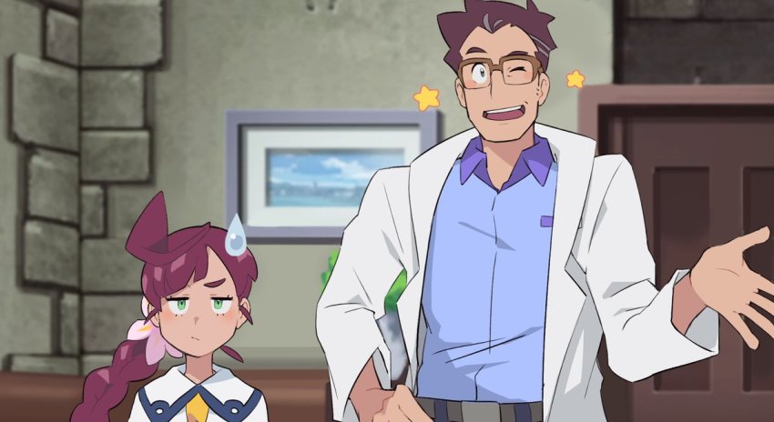 1boy, 1girl, bad_id, bad_twitter_id, belt, blue_shirt, blush, braid