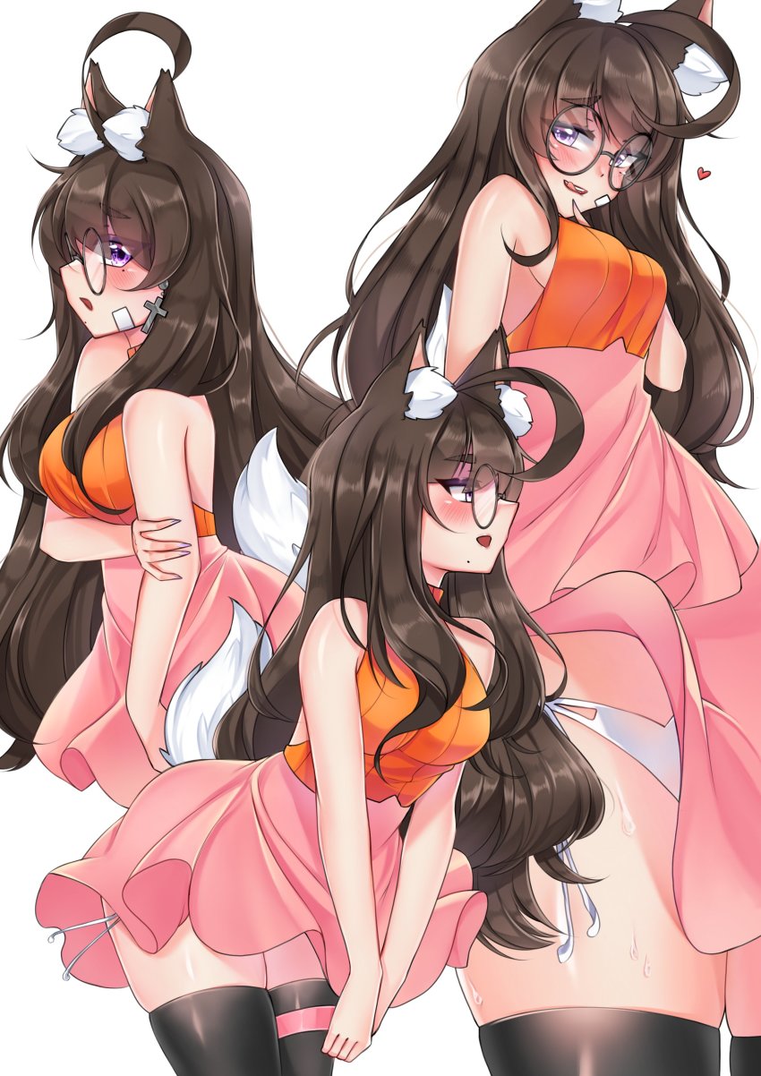 1girl, absurdres, ahoge, animal_ear_fluff, animal_ears, ass, blush, breasts