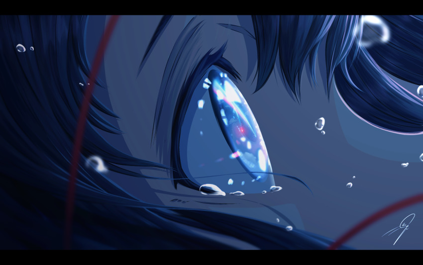 1girl, blue_theme, brown_hair, close-up, comet, commentary_request, crying, crying_with_eyes_open