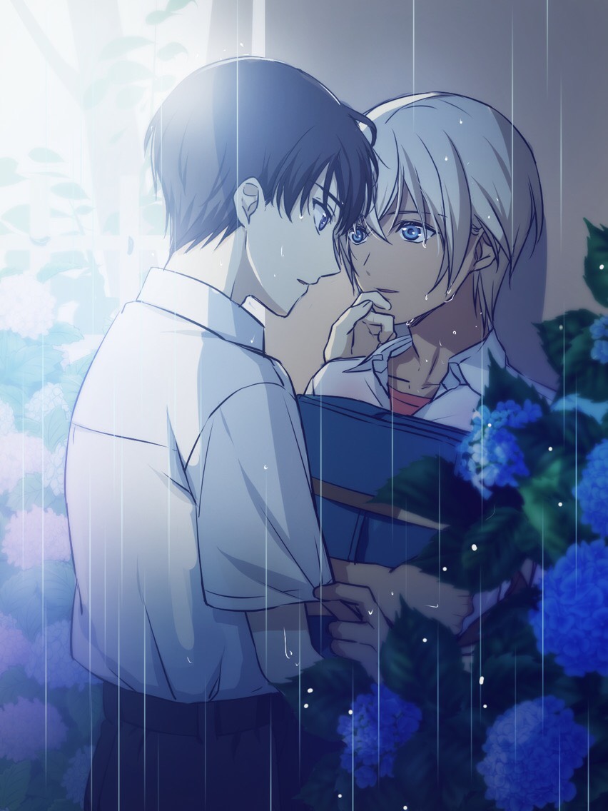 2boys, against_wall, aged_down, amuro_tooru, black_pants, blonde_hair, blue_eyes, briefcase