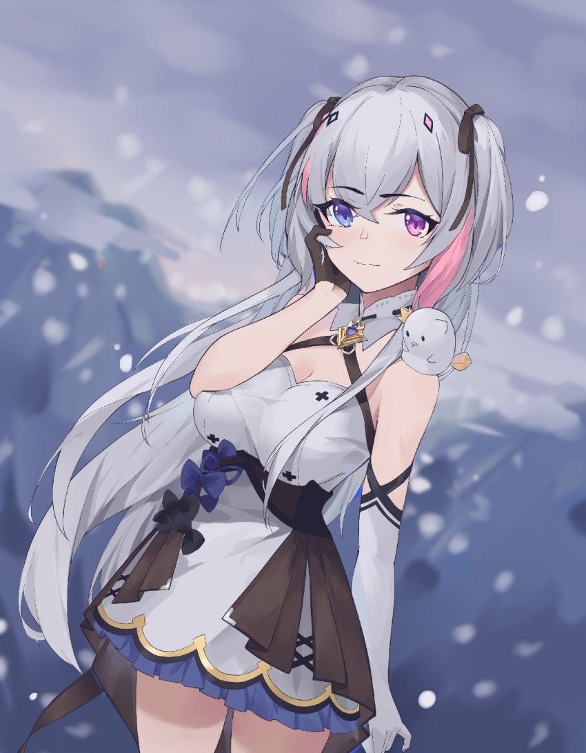 1girl, another_project, asymmetrical_gloves, bad_bilibili_id, bad_id, black_gloves, blue_eyes, breasts