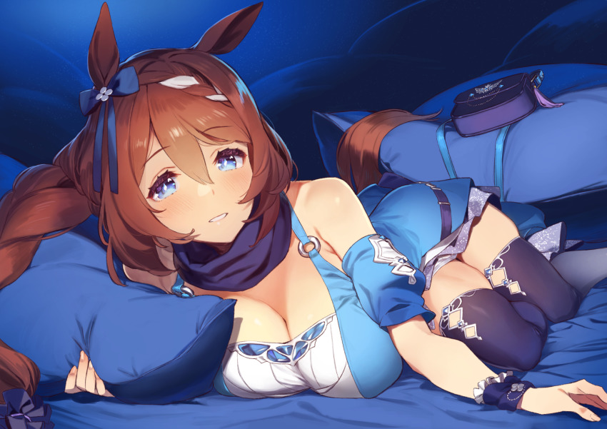 1girl, 92m, animal_ears, blue_eyes, blush, bow, braid, breasts