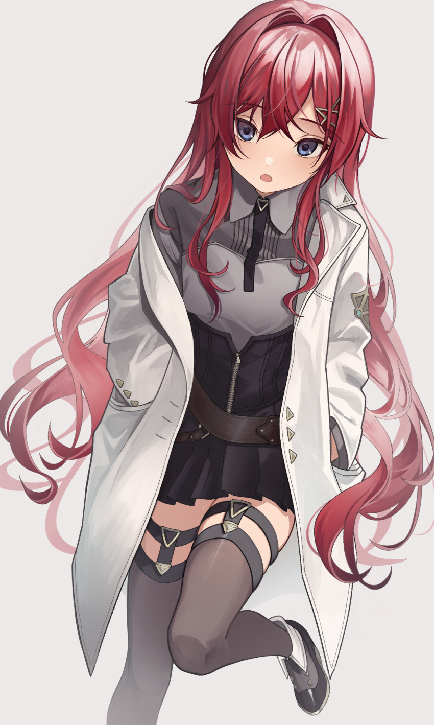 1girl, absurdres, amanai_daisy, ange_katrina, ange_katrina_(lab_coat), belt, black_shoes, black_thighhighs