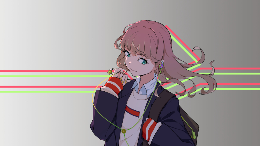 1girl, absurdres, backpack, bag, beige_sweater, black_jacket, brown_hair, chen_clear